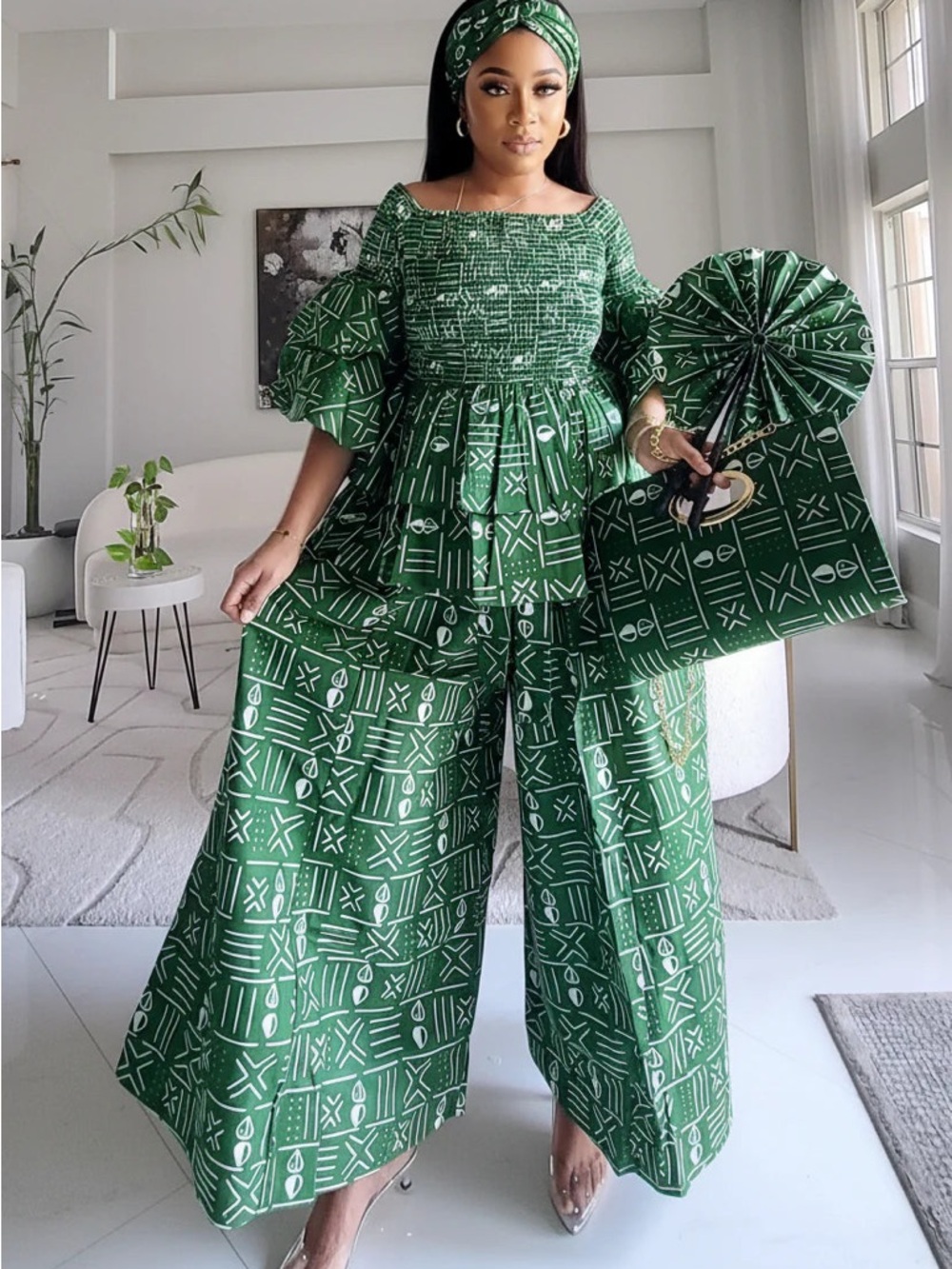 5-Piece African Ankara Pant Set – Green Elegance - Picture 6 of 7